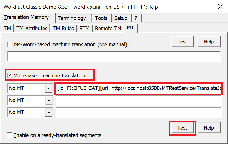 how do i close a segment in wordfast classic